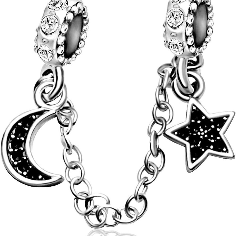 Link Safety Chain Moon Star Crystal Birthday Bead Charms for Bracelets for Women
